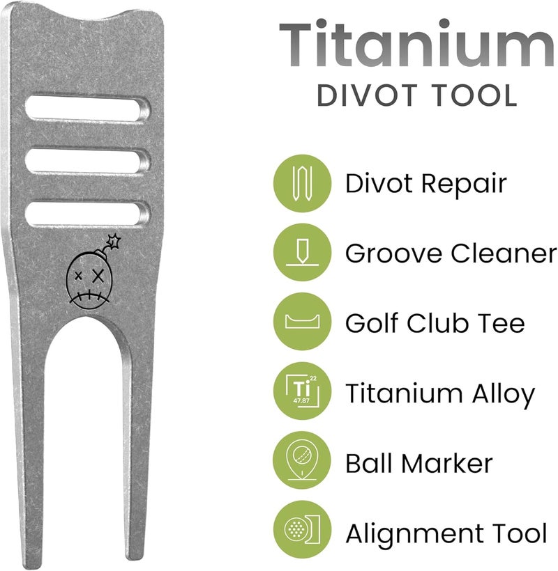 Fastfuse Titanium 4-in-1 Golf Divot Repair Tool & Ball Marker - Club Tee - Groove Cleaner - Putting Alignment Aid - Image 1